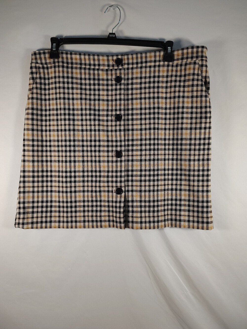 LOFT Plaid Button-Front Mini Skirt - Black & Tan Women's 16
